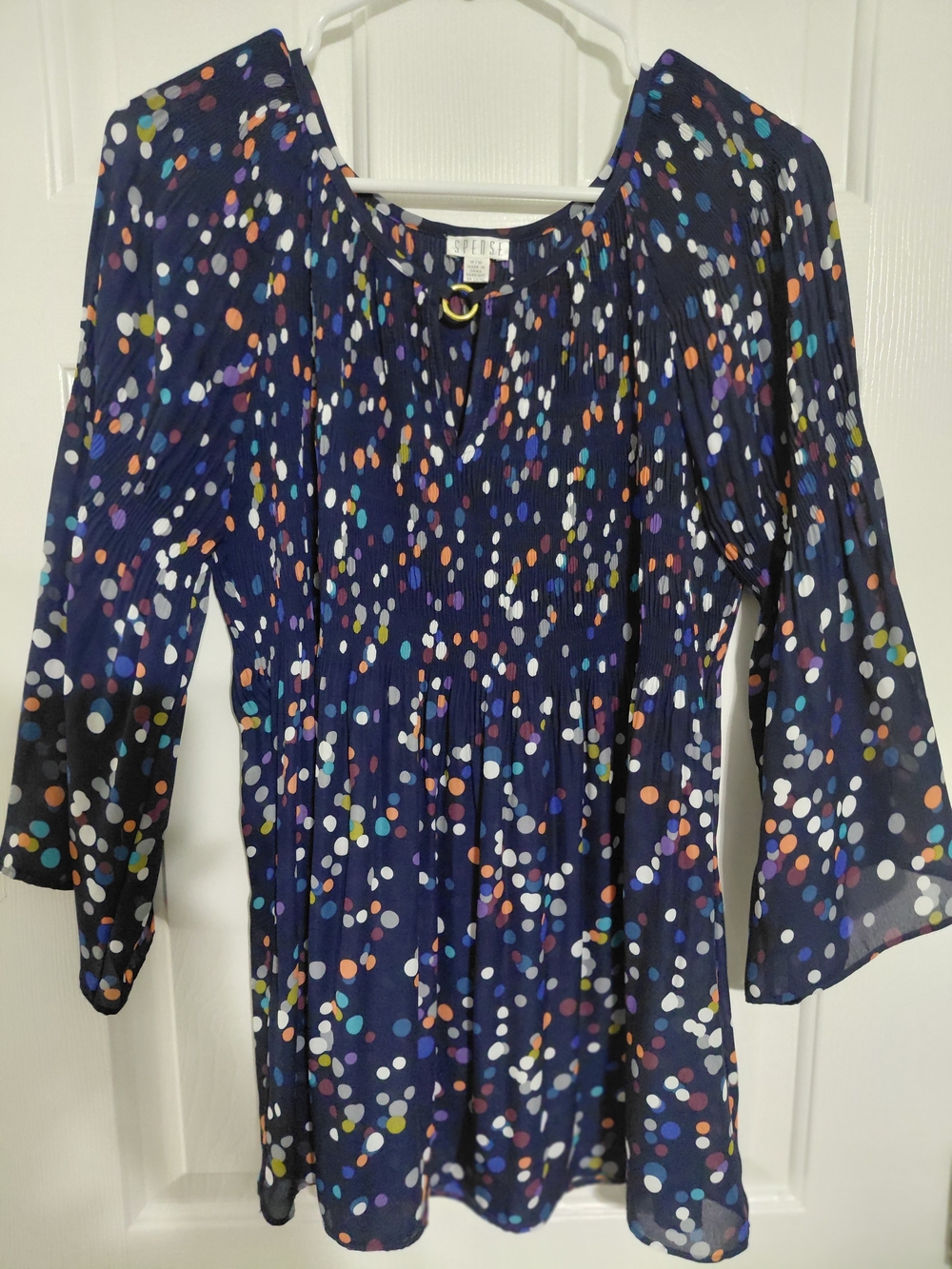 Spense Navy Multicolor Dot Peasant Tunic
